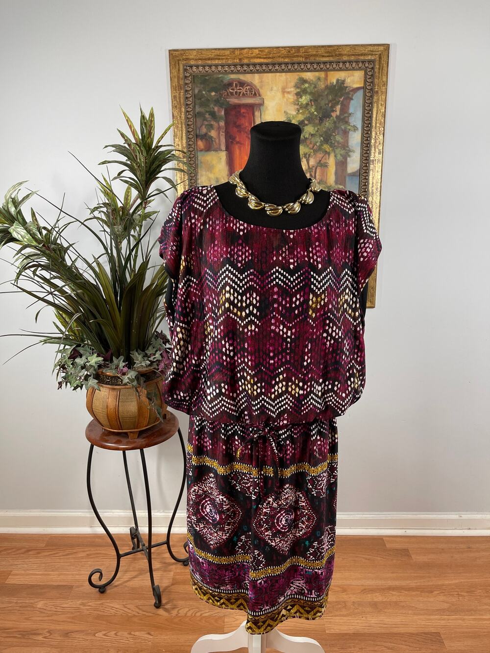 Olivia Matthews‎ Sheath Dress Women's 18W Multicolor Slit Sleeve Whimsigoth Chic